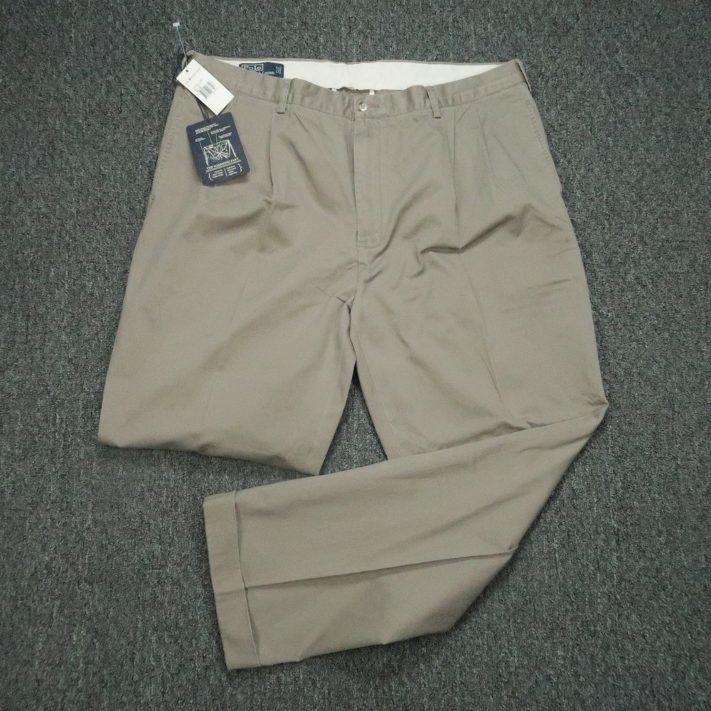 VTG Polo Ralph Lauren Pants Men 42x32 Brown Classic Fit Hammond Pleat Cuffed NWT
